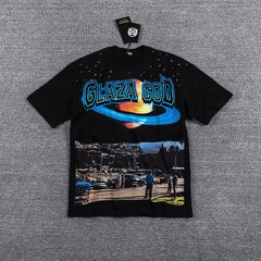 Glazagod "Memories From The Future" Planet Landscape Double‑Sided Graphic Print Crew Neck Streetwear T‑Shirt
