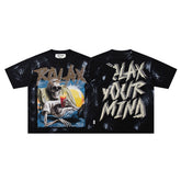 Relax Your Mind Skeleton Black Tie‑Dye Double‑Sided Graphic Print Crew Neck Streetwear T‑Shirt