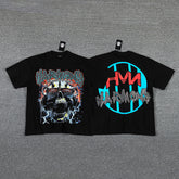 HVM Harmony Skull Monster Black Double‑Sided Graphic Print Crew Neck Streetwear T‑Shirt