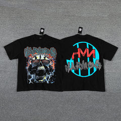 HVM Harmony Skull Monster Black Double‑Sided Graphic Print Crew Neck Streetwear T‑Shirt