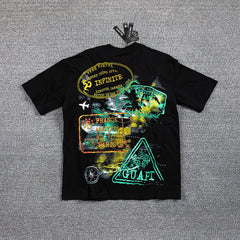 HVM Harmony Neon Green Abstract Figure Black Double‑Sided Graphic Print Crew Neck Streetwear T‑Shirt