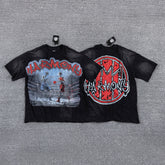 HVM Harmony Dark Scenery Graphic Black Tie‑Dye Double‑Sided Print Crew Neck Streetwear T‑Shirt