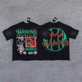 HVM Harmony Green‑Orange Double‑Sided Graphic Print Crew Neck Streetwear T‑Shirt