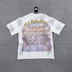HVM Harmony Statue Portrait Tie‑Dye White Double‑Sided Graphic Print Crew Neck Streetwear T‑Shirt
