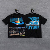 Glazagod "Memories From The Future" Planet Landscape Double‑Sided Graphic Print Crew Neck Streetwear T‑Shirt