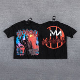 HVM Harmony Fiery Neon Figure Black Double‑Sided Graphic Print Crew Neck Streetwear T‑Shirt
