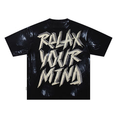 Relax Your Mind Skeleton Black Tie‑Dye Double‑Sided Graphic Print Crew Neck Streetwear T‑Shirt