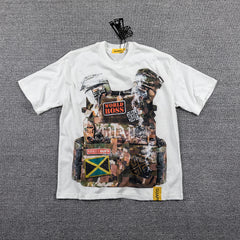 Harmony White Portrait Collage Double‑Sided Graphic Print Crew Neck Streetwear T‑Shirt
