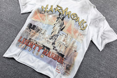 HVM Harmony Statue Portrait Tie‑Dye White Double‑Sided Graphic Print Crew Neck Streetwear T‑Shirt