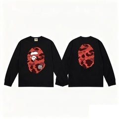 BAPE Style Big Camo Ape Head Long-Sleeve Tee - Black/Red