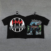 HVM Harmony Wild Western Figure Black Double‑Sided Graphic Print Crew Neck Streetwear T‑Shirt