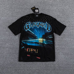 Glazagod "Destiny Is A Choice" Blue‑Cyan Double‑Sided Graphic Print Crew Neck Streetwear T‑Shirt