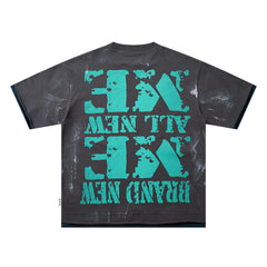 Teal Figure Portrait Double‑Sided Graphic Print Crew Neck Streetwear T‑Shirt