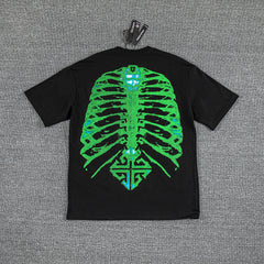 Green Skeleton Ribcage Double‑Sided Graphic Print Crew Neck Streetwear T‑Shirt