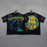HVM Harmony Blue‑Green Tie‑Dye Double‑Sided Graphic Print Crew Neck Streetwear T‑Shirt