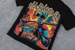 HVM Harmony Multicolor Chaos Figure Black Double‑Sided Graphic Print Crew Neck Streetwear T‑Shirt
