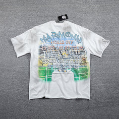 HVM Harmony Retro Car Art Tie‑Dye White Double‑Sided Graphic Print Crew Neck Streetwear T‑Shirt