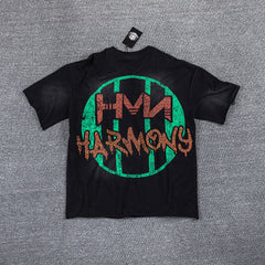 HVM Harmony Green‑Orange Double‑Sided Graphic Print Crew Neck Streetwear T‑Shirt