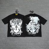 Gothic Cross Skull Double‑Sided Graphic Print Crew Neck Streetwear T‑Shirt