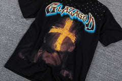 Glazagod Golden Cross Blessed In The Vision Double‑Sided Graphic Print Crew Neck Streetwear T‑Shirt