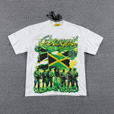 Jamaica Flag Portrait Double‑Sided Graphic Print Crew Neck Streetwear T‑Shirt