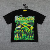 Jamaica Flag Portrait Double‑Sided Graphic Print Crew Neck Streetwear T‑Shirt