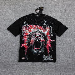 Red Thorn Screaming Portrait Double‑Sided Graphic Print Crew Neck Streetwear T‑Shirt