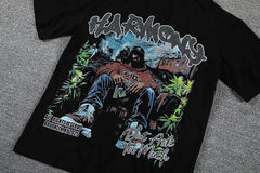 HVM Harmony Wild Western Figure Black Double‑Sided Graphic Print Crew Neck Streetwear T‑Shirt