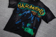 HVM Harmony Blue‑Green Tie‑Dye Double‑Sided Graphic Print Crew Neck Streetwear T‑Shirt