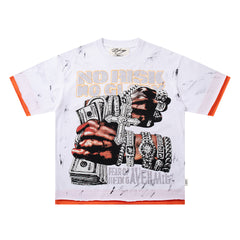 Fear Of Being Average White Splatter Double‑Sided Graphic Print Crew Neck Streetwear T‑Shirt
