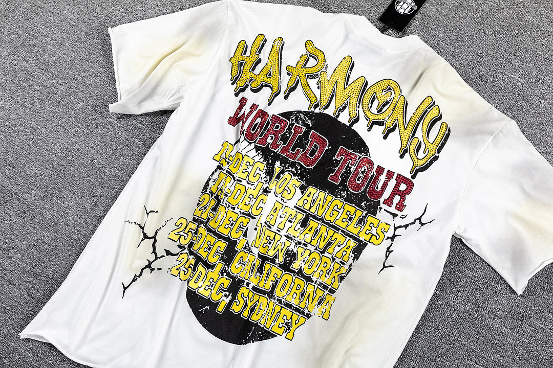 HVM Harmony Vintage Tour Portrait Tie‑Dye White Double‑Sided Graphic Print Crew Neck Streetwear T‑Shirt