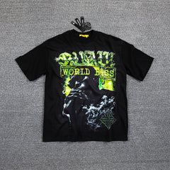HVM Harmony Neon Green Abstract Figure Black Double‑Sided Graphic Print Crew Neck Streetwear T‑Shirt