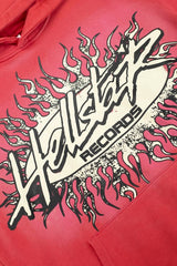 Bright Red Heavyweight Hoodie Retro Flame Letter Print Street‑Wear