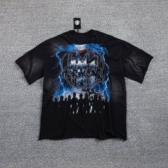HVM Harmony Dark Rock Figure Black Tie‑Dye Double‑Sided Graphic Print Crew Neck Streetwear T‑Shirt