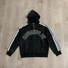 Rough Play Rhinestone Zip Hoodie Black