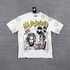 HVM Harmony Vintage Tour Portrait Tie‑Dye White Double‑Sided Graphic Print Crew Neck Streetwear T‑Shirt