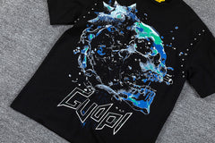 Planet Chain Double‑Sided Graphic Print Crew Neck Streetwear T‑Shirt