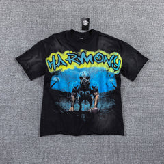 HVM Harmony Cowboy Figure Black Tie‑Dye Double‑Sided Graphic Print Crew Neck Streetwear T‑Shirt