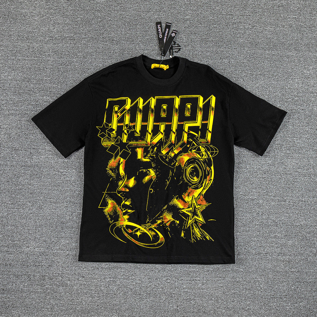 Golden Chain Portrait Double‑Sided Graphic Print Crew Neck Streetwear T‑Shirt