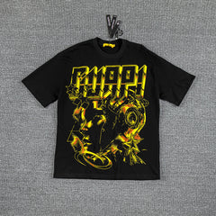 Golden Chain Portrait Double‑Sided Graphic Print Crew Neck Streetwear T‑Shirt