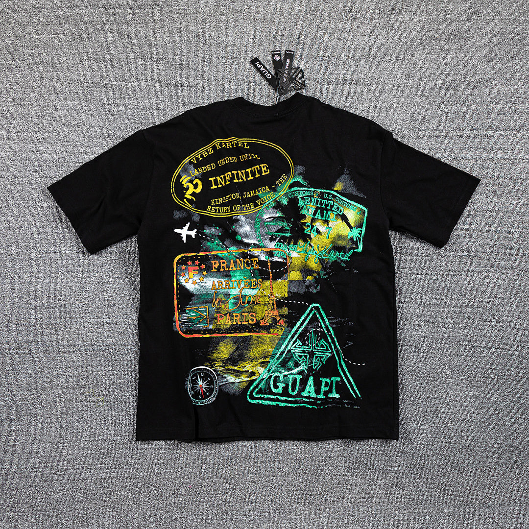 HVM Harmony Neon Green Abstract Figure Black Double‑Sided Graphic Print Crew Neck Streetwear T‑Shirt