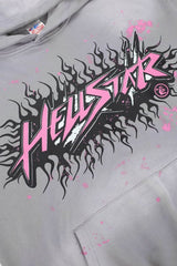 Y2K Gothic Street‑Wear Grey Hoodie Double‑Sided Graphic Drawstring Pullover