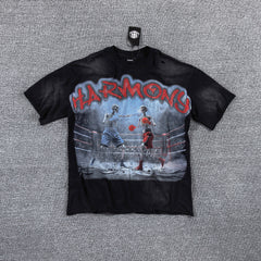 HVM Harmony Dark Scenery Graphic Black Tie‑Dye Double‑Sided Print Crew Neck Streetwear T‑Shirt