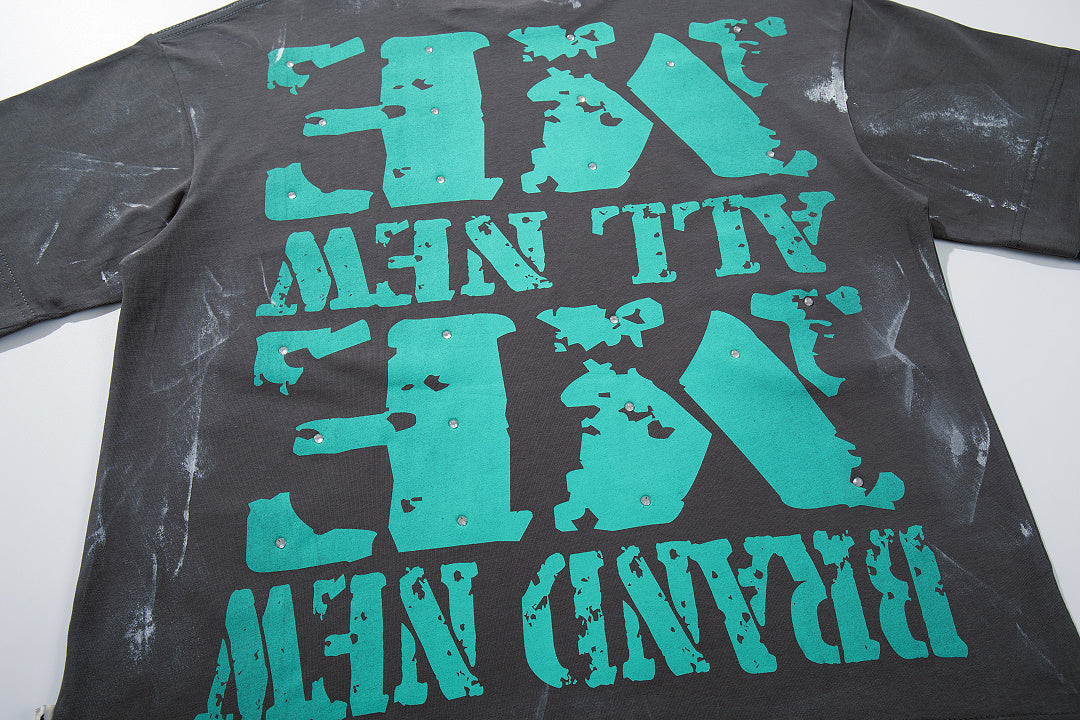 Teal Figure Portrait Double‑Sided Graphic Print Crew Neck Streetwear T‑Shirt