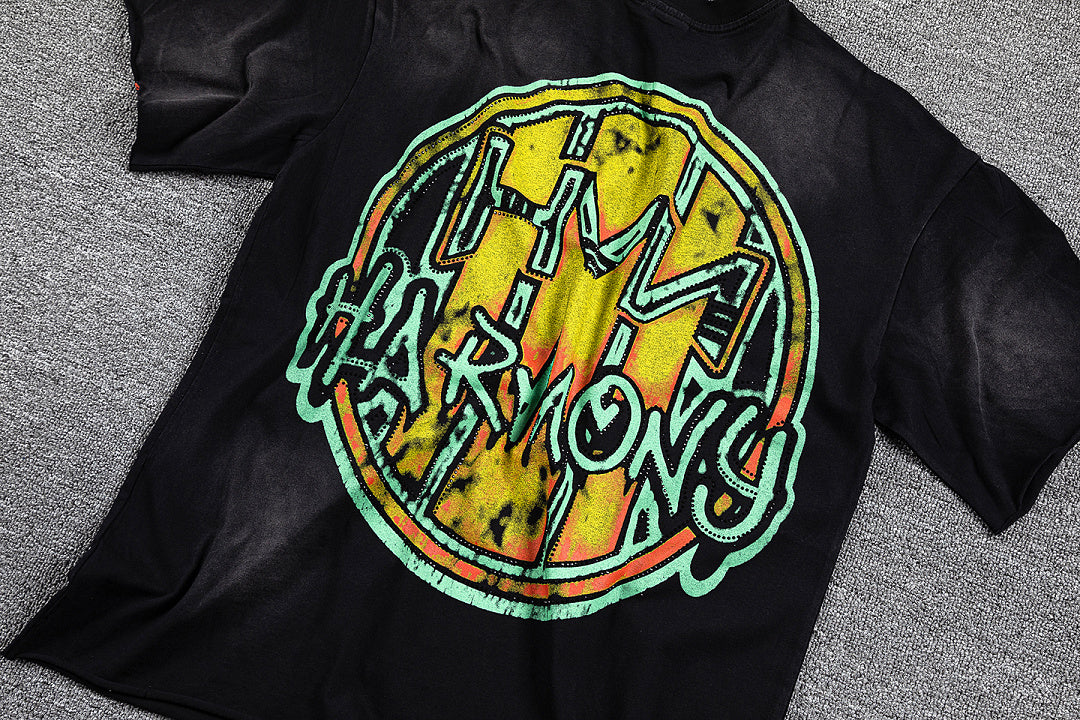 HVM Harmony Blue‑Green Tie‑Dye Double‑Sided Graphic Print Crew Neck Streetwear T‑Shirt