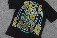Glazagod Blue Fire Earth Double‑Sided Graphic Print Crew Neck Streetwear T‑Shirt