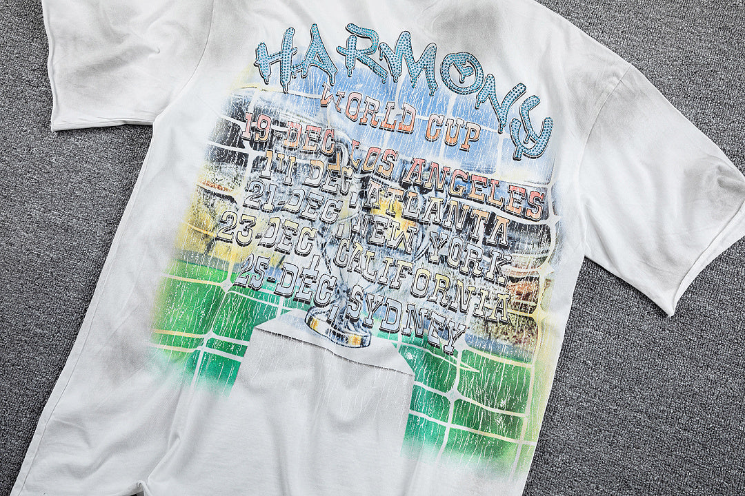 HVM Harmony Retro Car Art Tie‑Dye White Double‑Sided Graphic Print Crew Neck Streetwear T‑Shirt