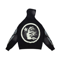 Dark Street‑Style Back Logo Graphic Oversized Hooded Sweatshirt