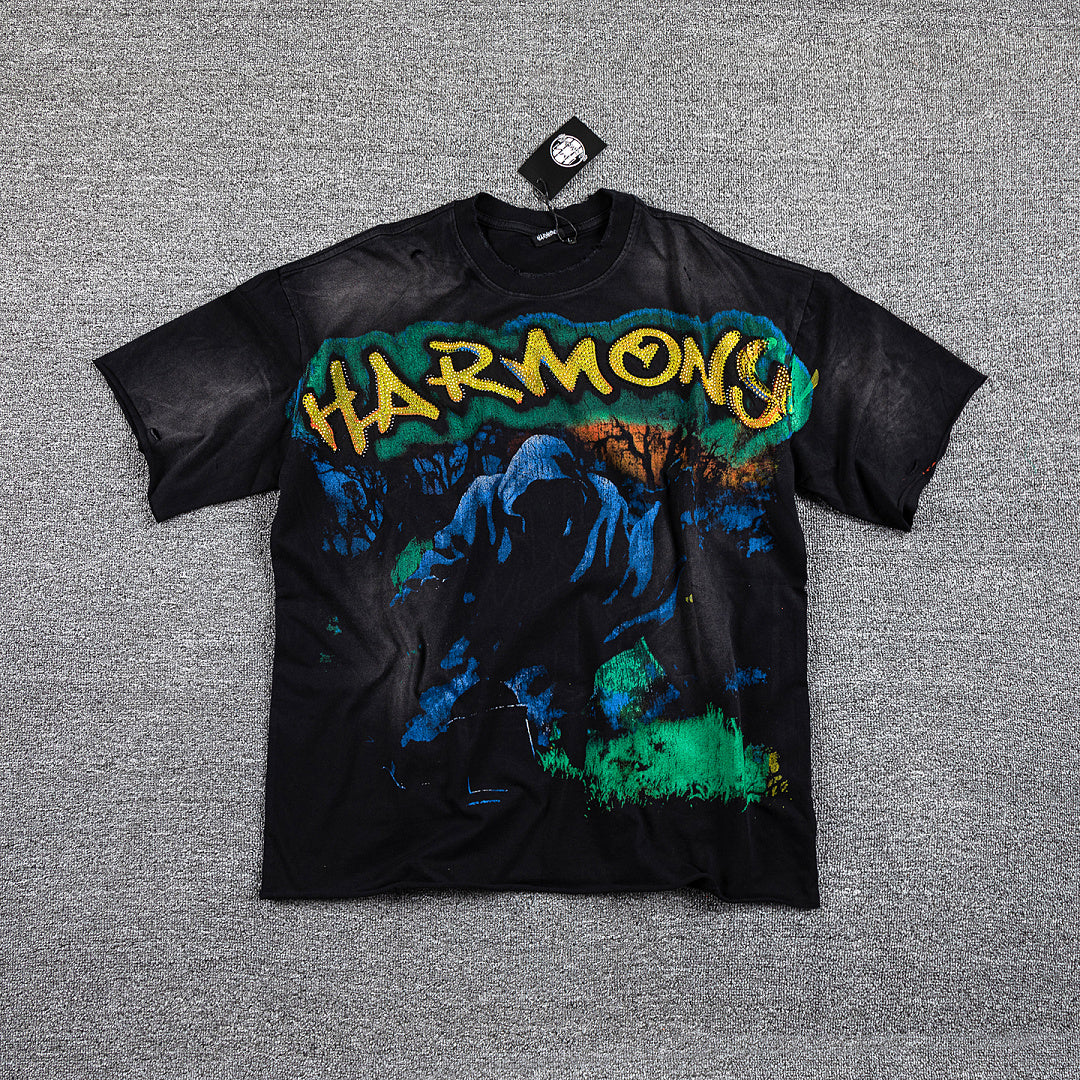 HVM Harmony Blue‑Green Tie‑Dye Double‑Sided Graphic Print Crew Neck Streetwear T‑Shirt