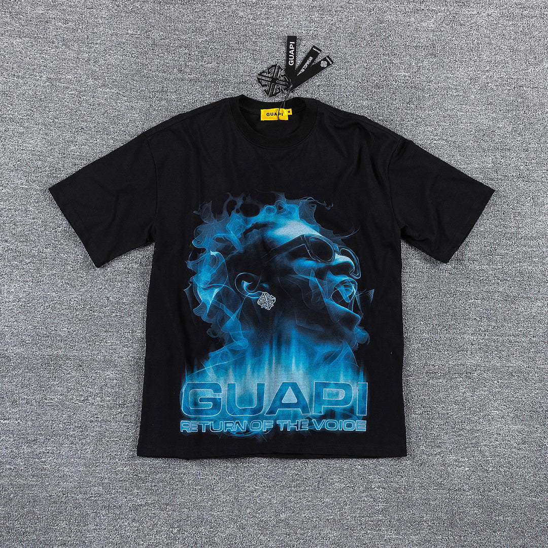 Blue Flame Portrait Double‑Sided Graphic Print Crew Neck Streetwear T‑Shirt
